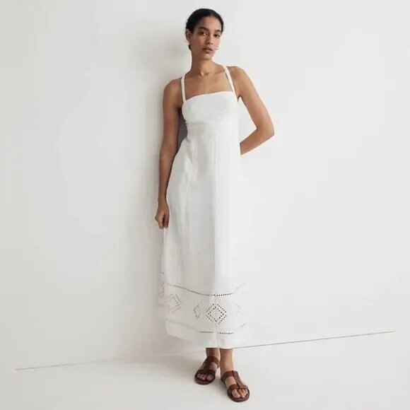 Madewell Embroidered Eyelet Tie-Back Cami Midi Dress White Size 2 NWT - Picture 2 of 7
